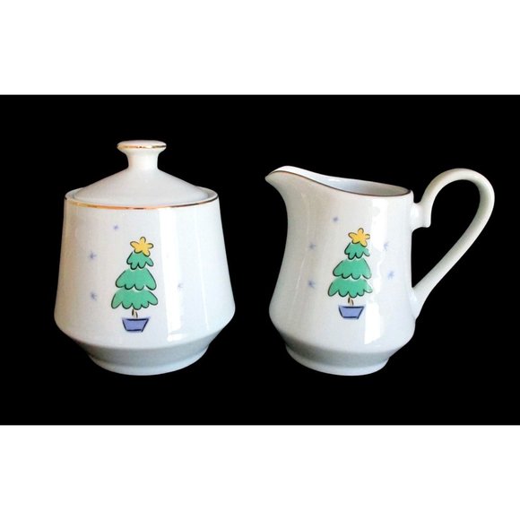 Vintage Merry Brite Merry Christmas Sugar Bowl Creamer Set Replacement Serveware - Picture 1 of 5